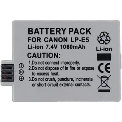 بطارية كاميرا كانون ليثيوم أيون قابلة لإعادة الشحن، 1080 مللي امبير، LP-E5 - رمادي