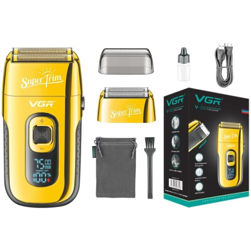 ماكينة تنعيم اللحية في جي ار Professional قابلة للشحن للاستعمال الرطب والجاف، ذهبي - V-332