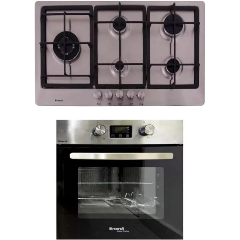 مجموعة ناردي مدمجة، بوتاجاز 90 سم + فرن 60 سم، VG95EAVX+FGX06XN - فضي أسود