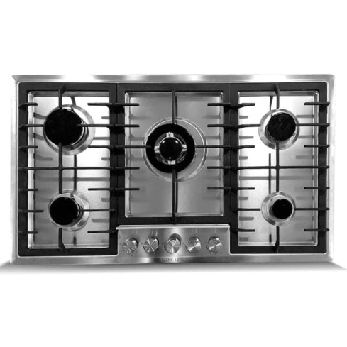 مسطح بلت ان غاز لونج لايف ستانلس ستيل أمان كامل، 5 شعلات - فضي أسود