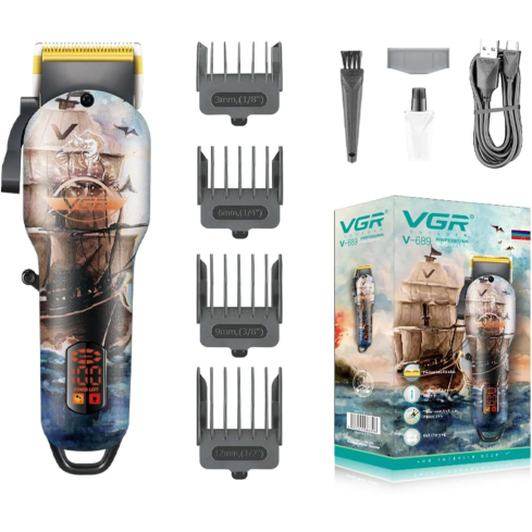 ماكينة حلاقة في جي آر احترافية قابلة للشحن بشاشة ال اي دي، V-689 - متعددة الألوان