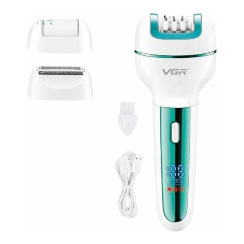 ماكينة لإزالة الشعر في جي آر 3 في 1 للجسم والساقين ومنطقة البيكيني، V-732 - أخضر أبيض