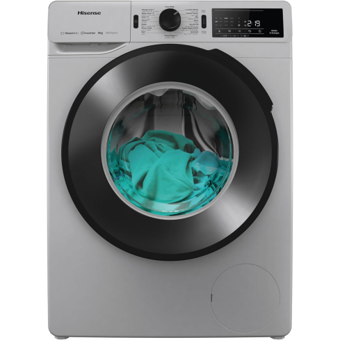 غسالة ملابس هايسنس فول اوتوماتيك بتكنولوجيا الانفرتر، تحميل امامي، 8 كجم، فضي - WF3V8042BSEG