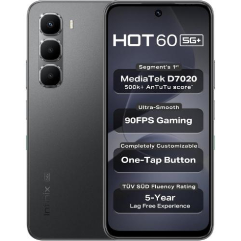 موبايل انفنيكس Hot 60 بشريحتي اتصال، 128 جيجابايت، 6+6 جيجابايت رام، 5+G - أسود