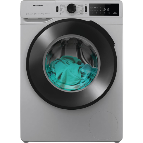 غسالة ملابس هايسنس فول اوتوماتيك بتكنولوجيا الانفرتر، تحميل امامي، 10 كجم، فضي - WF3V1042BSEG