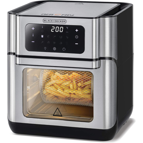 قلاية بدون زيت بلاك آند ديكر ايرو فراي بفرن حراري، 12 لتر، 1500 وات، فضي - AOF100-B5 - ضمان دولي