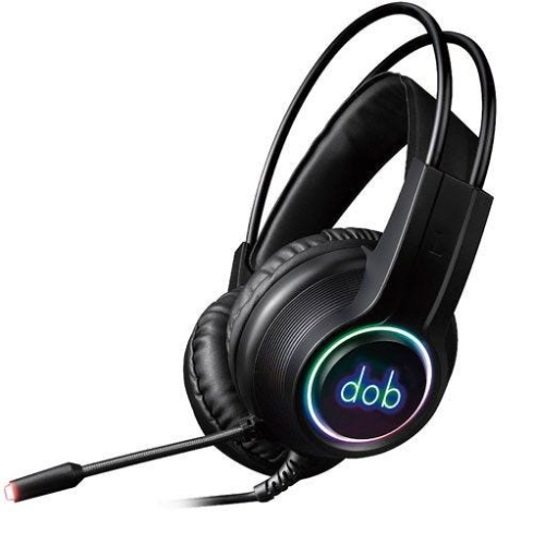 سماعة رأس جيمينج دوب سلكية بإضاءة ار جي بي مع مايك، H750GX - اسود