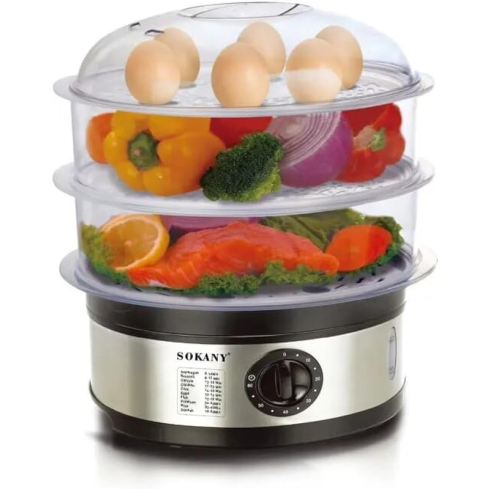 حلة طهي بالبخار سوكاني، 650 وات، 11 لتر، SK-07018 - فضي أسود