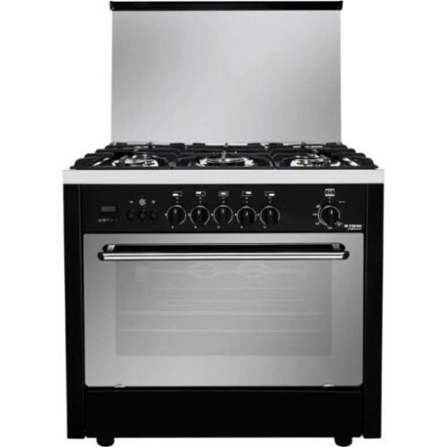 بوتجاز غاز فريش بشواية وفرن بروفيشنال كنترول ديجيتال، 90 سم، 5 شعلات، أمان كامل، أسود - 5791