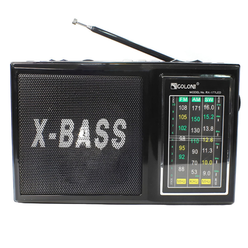 راديو محمول جولون باضاءة LED، منفذ USB، موديل RX-166 - أسود