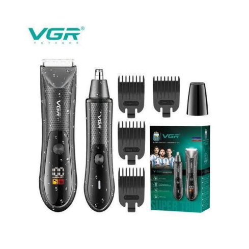 ماكينة تشذيب شعر الجسم والأنف في جي ار بروفيشنال قابلة للشحن ديجيتال للاستعمال الرطب والجاف، اسود - V-934