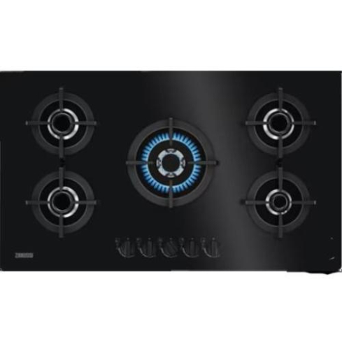 Zanussi Built-in Flat Gas Hob 90 cm, 5 Burners, Full Safety, Glass, Black, Model ZGO98520BA