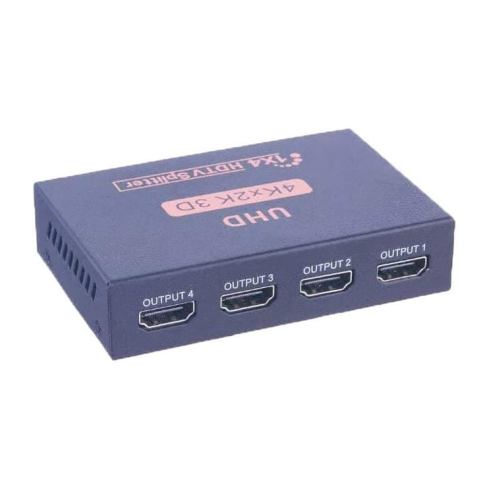 موزع 1x4 HDMI امبورت ار تي 2 بدقة UHD 4Kx2K 3D، عدد 4 مخارج - أسود