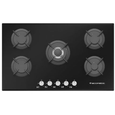 مسطح غاز زجاجي ايكوماتيك بلت ان، 5 شعلات، 90 سم، اسود - S907RC