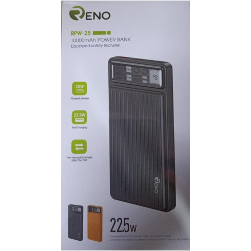 Reno RPW-25 Power Bank, 10000mAh, 25.5W - Black