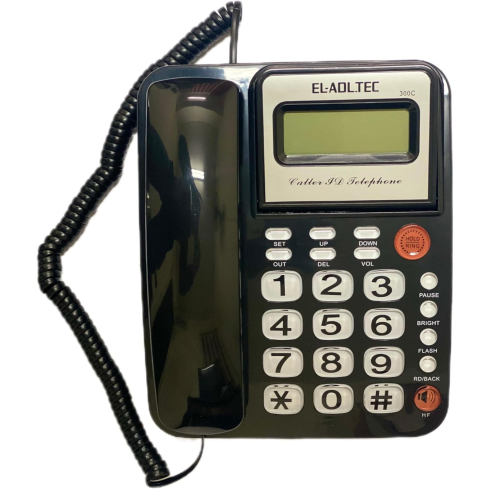 El Adl Tech 300C Corded Landline Phone, Digital Screen - Black