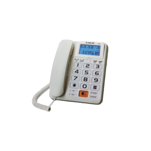 El Adl Tech 921CB Corded Landline Phone, Digital Screen - White