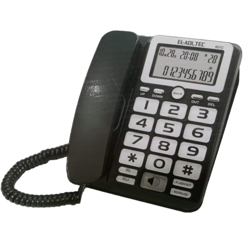 El Adl Tech 921CB Corded Landline Phone, Digital Screen - Black