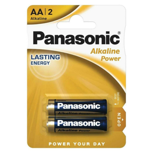 Panasonic Alkaline Power AA Batteries, 2 Pieces - Black