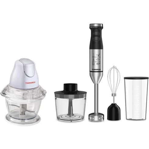 Tornado TSET-HBCH Hand Blender, 0.7L, 600W + Chopper, 1L, 400W - Black - white