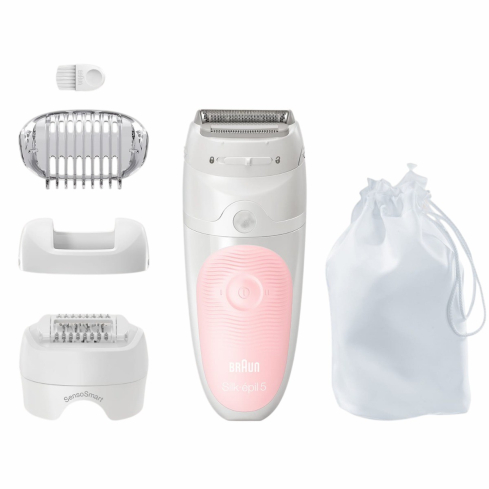 Braun Silk-épil 5 Wet & Dry Epilator 3-in-1 with Shaver and Trimmer Heads in White and Pink - SES 5-620
