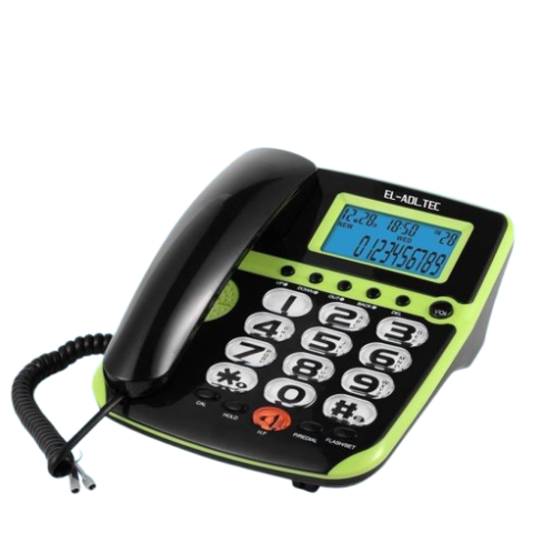 El Adl Tech 205BE Corded Landline Phone, Digital Screen - Green