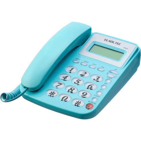El Adl Tech 952C Corded Landline Phone, Digital Screen - Blue