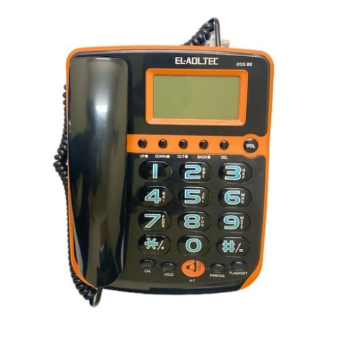 El Adl Tech 205BE Corded Landline Phone, Digital Screen - Orange