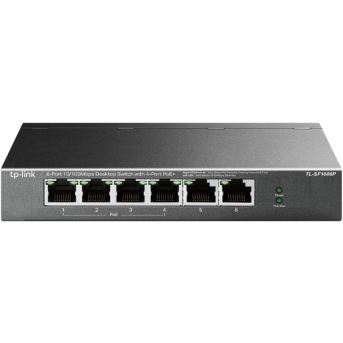 TP-Link 10/100Mbps Desktop Switch with 4-Port PoE+, 6 Ports, Black - TL-SF1006P