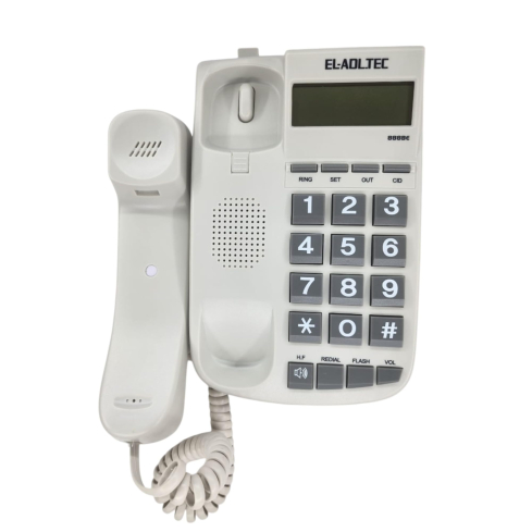 El Adl Tech 888BE Corded Landline Phone, Digital Screen - White