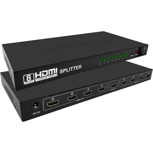 IMPORT 2 RT Full HD 1080P 1x8 HDMI Splitter, 8 Ports - Black