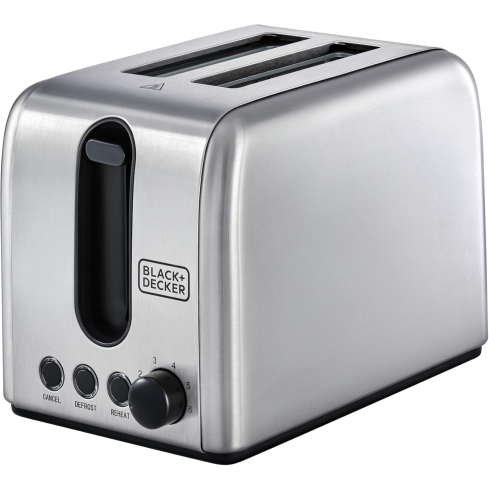 Black & Decker 2-Slice Toaster, 1050W - Silver Black