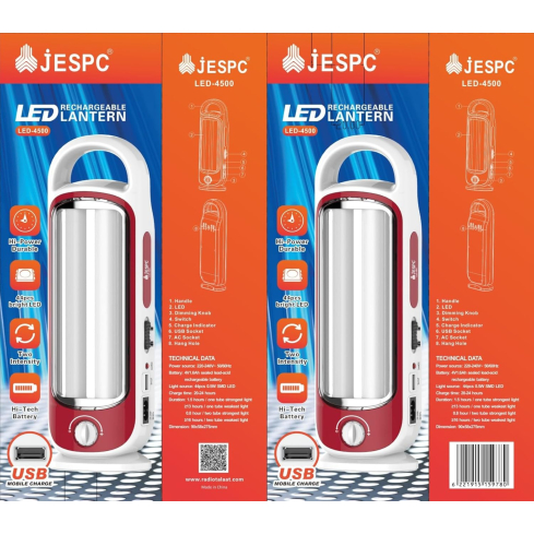 Jespc LED-4500 Rechargeable Lantern - White Red