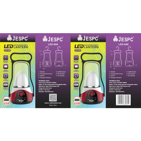 Jespc LED-666 Rechargeable Lantern - Multicolor