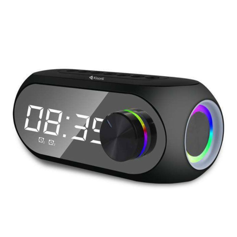 Kisonli LP-2S Wireless Portable Bluetooth Speaker with Digital Watch - Black
