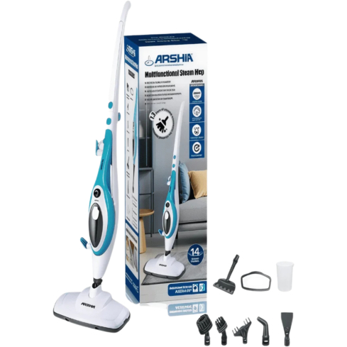 Arshia Steam Mop 1500W in White & Blue | ممسحة بخار ارشيا 1500 وات لون أبيض × أزرق