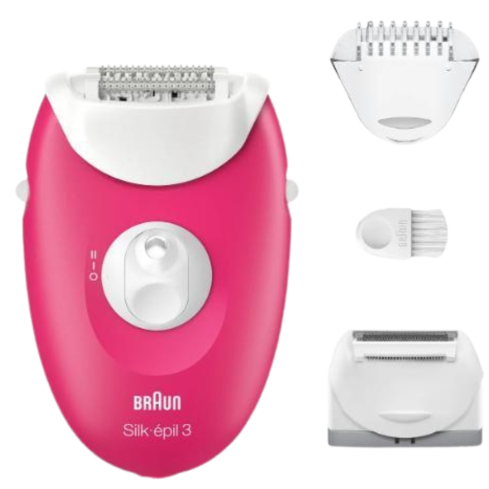 Braun Silk-épil 3 Corded Epilator 20 MicroGrip Tweezers SmartLight in White and Pink - SE3-032 | ماكينة إزالة الشعر براون سيلك إبيل 3 سلكية 20 ملقاط MicroGrip إضاءة SmartLight باللون أبيض ووردي - SE3-032