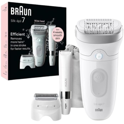 Braun Silk-épil 7 Epilator 40 MicroGrip Tweezers Wet and Dry in White - SE7-441