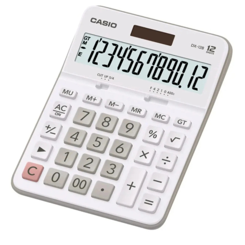 Casio Desktop Calculator, 12 Digits, Solar + Battery, White, DX-12B-WE | آلة حاسبة مكتبية كاسيو، 12 رقم، طاقة شمسية + بطارية، أبيض، DX-12B-WE
