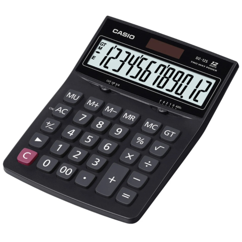 Casio Desktop Calculator, 12 Digits, Solar + Battery, Black, DZ-12S | آلة حاسبة مكتبية كاسيو، 12 رقم، طاقة شمسية + بطارية، أسود، DZ-12S