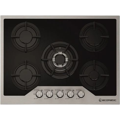 Ecomatic Built-in Gas Hob, 70 cm, 5 Burners in Black Glass - S707iGC | مسطح غاز بلت ان ايكوماتيك، 70 سم باللون زجاج أسود - S707iGC
