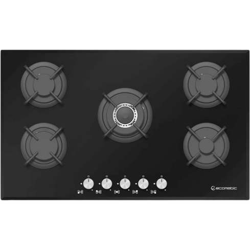 Ecomatic Built-in Gas Hob, 90 cm, 5 Burners in Black Glass - S907RC | مسطح غاز بلت ان ايكوماتيك، 90 سم باللون زجاج أسود - S907RC