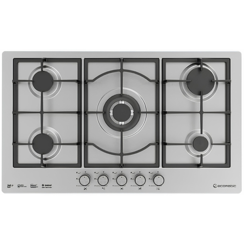 Ecomatic Built-in Gas Hob, 90 cm, 5 Burners in Stainless Steel - S973C | مسطح غاز بلت ان ايكوماتيك، 90 سم باللون ستانلس ستيل - S973C