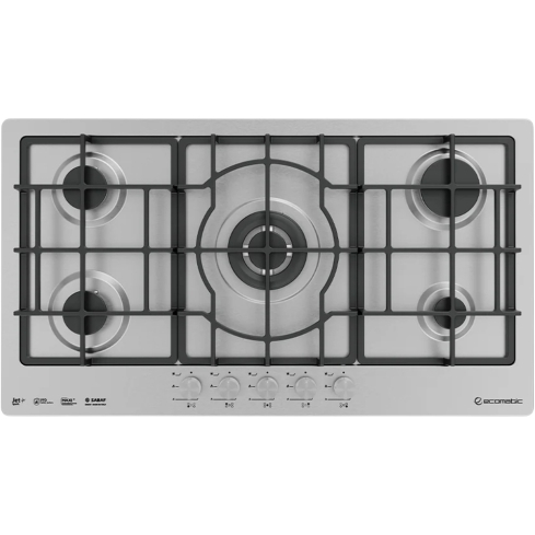 Ecomatic Built-in Gas Hob, 92 cm, 5 Burners in Stainless Steel - S963XLC | مسطح غاز بلت ان ايكوماتيك، 92 سم باللون ستانلس ستيل - S963XLC