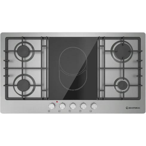 Ecomatic Built-in Mixed Gas & Ceramic Hob, 92 cm, 5 Zones (4 Gas + 1 Ceramic), Stainless Steel, S963XLV