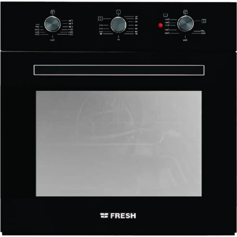 Fresh Built-in Gas Oven, 60 cm, 56 Liter, Electric Grill, With Fan, Black Glass | فريش فرن غاز بلت ان، 60 سم، 56 لتر، شواية كهرباء، بالمروحة، زجاج أسود