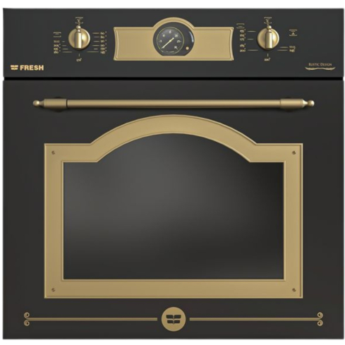 Fresh Built-in Gas Oven, 60 cm, 56 Liter, Electric Grill, With Fan, Rustic Black | فريش فرن غاز بلت ان، 60 سم، 56 لتر، شواية كهرباء، بالمروحة، أسود روستيك