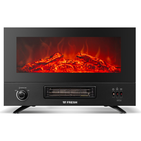 Fresh Flame Effect Glass Electric Fireplace Heater, 2000 W in Matte Black, model Fire TV (500017062) | دفاية مدفأة كهربائية زجاجية بتأثير اللهب فريش، 2000 وات، اللون: أسود مط، موديل Fire TV (500017062)