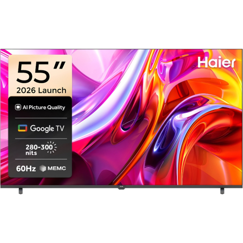 Haier 55 Inch Smart TV ، 4K UHD LED Frameless Built-In Receiver، H55K85GUX in Black | شاشة تلفزيون سمارت هاير ، مقاس 55 بوصة ، LED ، دقة 4K UHD ، بدون إطار ، بريسيفر داخلي ، موديل H55K85GUX باللون أسود