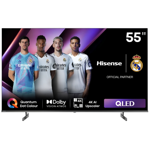 Hisense 55 Inch Smart TV ، 4K UHD QLED Built-In Receiver، 55Q6N in Black | شاشة تلفزيون سمارت هايسنس ، مقاس 55 بوصة ، QLED ، دقة 4K UHD ، بريسيفر داخلي ، موديل 55Q6N باللون أسود